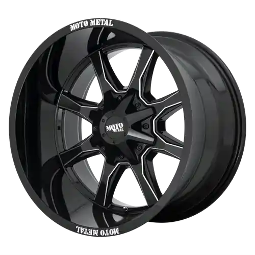 Moto Metal MO970 6X120/6X139.7 17X8 +0 GLOSS BLACK WITH MILLED SPOKE & MOTO METAL ON LIP No Minimum Order