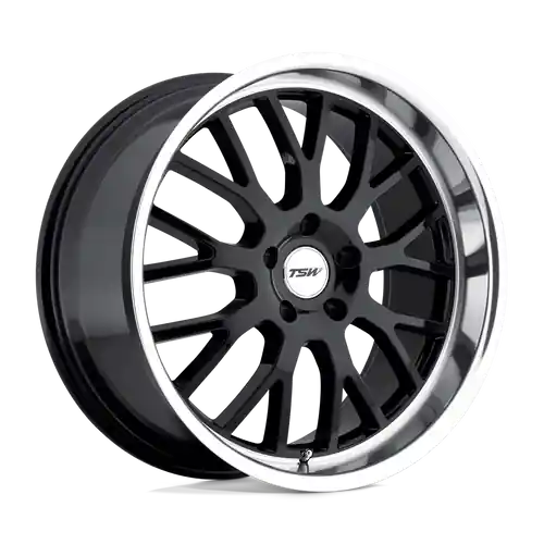 TSW TREMBLANT 5X100 19X8 +35 GLOSS BLACK W/ MIRROR CUT LIP Professional Grade