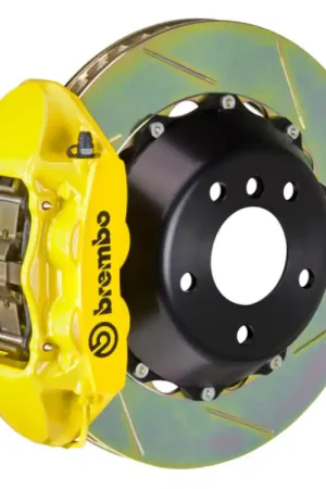 Brembo 03-06 G35 Sedan/03-08 350Z Rear GT BBK 4 Piston Cast 345x28 2pc Rotor Slotted Type1-Yellow Modern