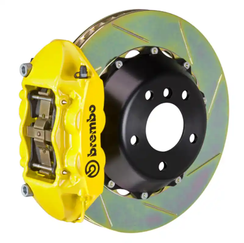 Brembo 03-06 G35 Sedan/03-08 350Z Rear GT BBK 4 Piston Cast 345x28 2pc Rotor Slotted Type1-Yellow Modern