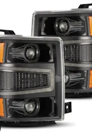 AlphaRex 14-15 Chevy 1500 PRO-Series Projector Headlights, Alpha-Black w/ Sequential Signal & DRL Grab Now