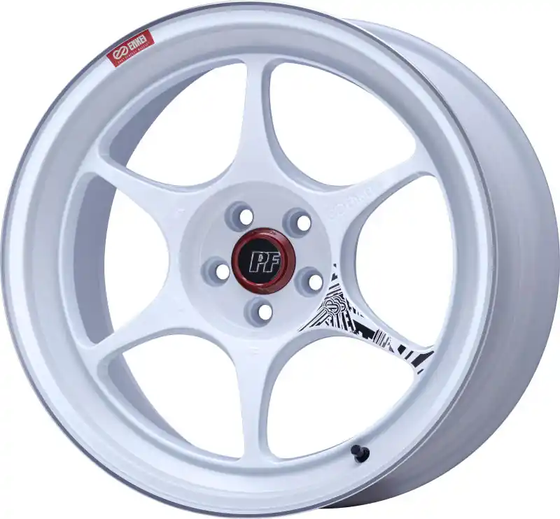 Seasonal Sale Enkei PF06 18x9in 5x114.3 BP 42mm Offset 75mm Bore White Machined Wheel | Graveyard Performance